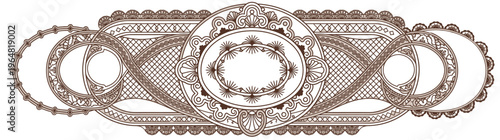 Elegant Vintage Ornate Decorative Border Element with Intricate Filigree Scrollwork Pattern, Symmetrical Design for Luxury Branding, Wedding Invitations, Certificates, isolated on white