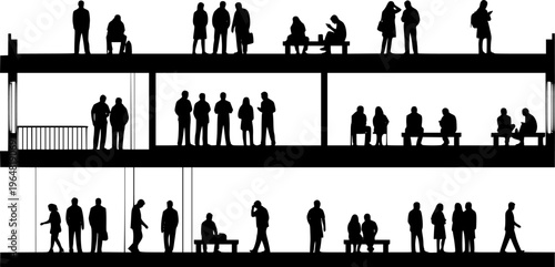 People silhouettes in elevation side view | Architecture people | silhouettes of people | 2D people | Section Elevation View | Architectural drawing people | characters 
