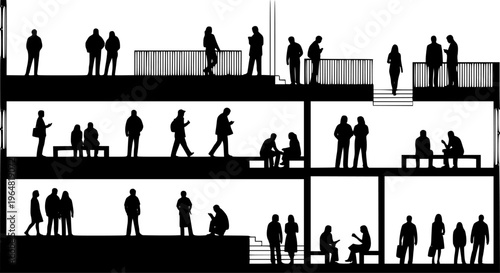 People silhouettes in elevation side view | Architecture people | silhouettes of people | 2D people | Section Elevation View | Architectural drawing people | characters 
