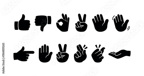 Collection of diverse hand gesture icons representing communication and actions