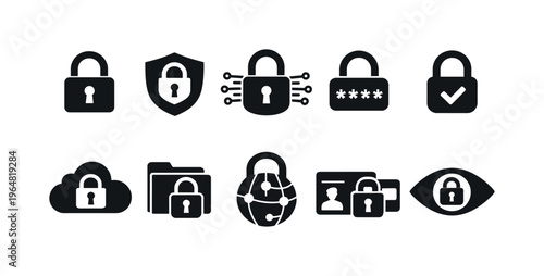 Collection of security and privacy icons representing digital protection and data safety