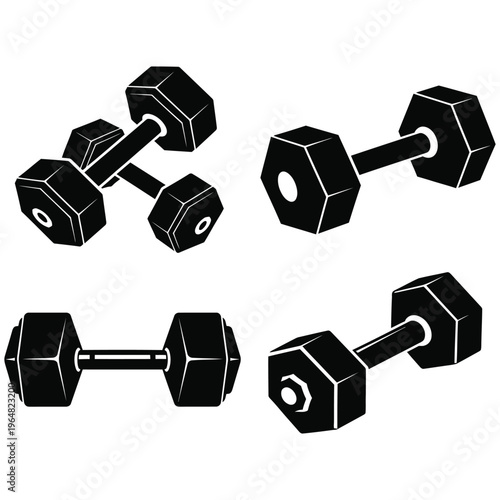 Set of dumbbells isolated on white background for fitness and strength training