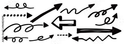 フリーハンドで描いた矢印素材・黒