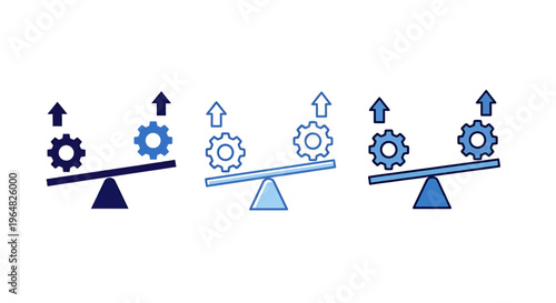 Conceptual illustration of balanced processes with gears and arrows.