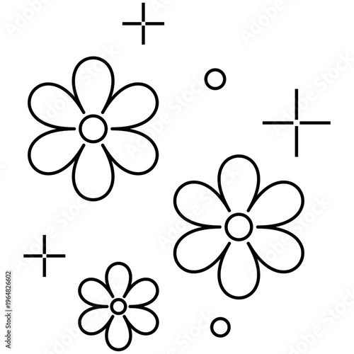 Flores doodle con estrellas estilo kawaii