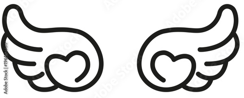Alas con corazón estilo kawaii outline