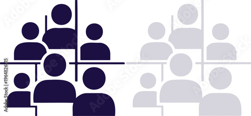 Line set with silhouette of people divided by lines