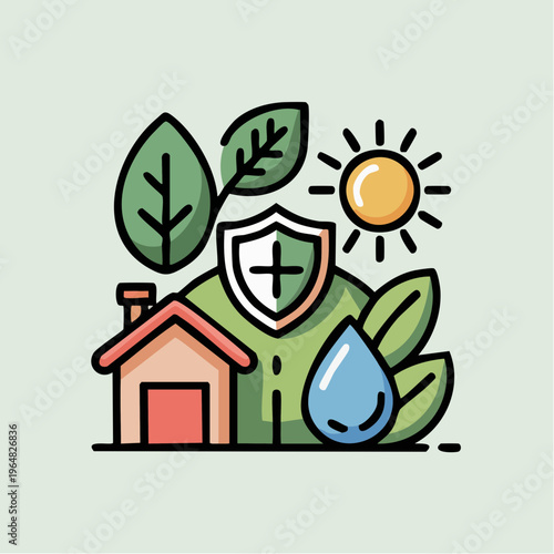 Eco friendly home protection green shield icon illustration