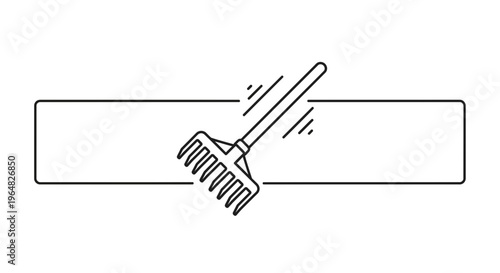 Minimalist Outline Rake Graphic for Gardening Tool Banner Background Design Element