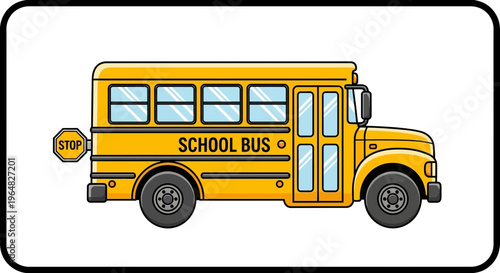 Vibrant yellow school bus illustration with a visible stop sign, ready for student transport