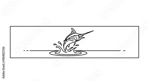 Dynamic marlin leaping from ocean surface creating splashes minimalist graphic illustration