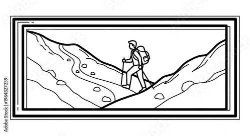 Solo trekker journeying through hilly terrain, embracing outdoor adventure and challenging ascents