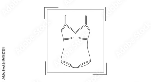 Elegant minimalist line art illustration of a women's one-piece garment design, perfect for