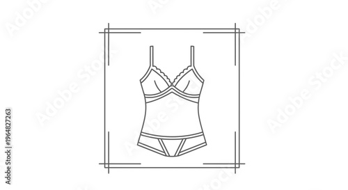Minimalist line art icon depicting a stylish women's lingerie set, including a camisole and