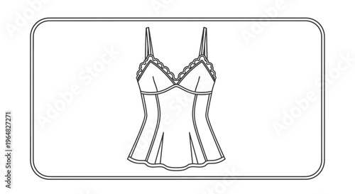 Elegant line art illustration of a women's delicate lace camisole, perfect for fashion design and