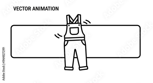 Animated vector illustration of work overalls on a blank banner template for custom content