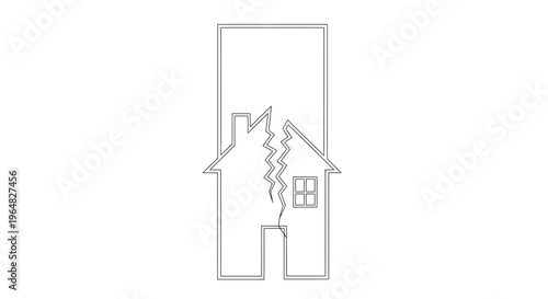 Illustrative line art depicting a fractured house symbolizing property division and relationship