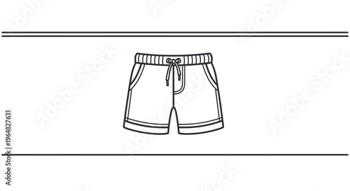Minimalist outline drawing of casual drawstring shorts perfect for summer days and relaxed
