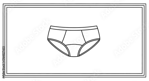 Minimalist black outline drawing of classic briefs on a clean white background. Essential