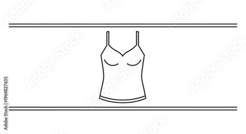Minimalist graphic line art depicting a women's essential camisole top or sleepwear icon