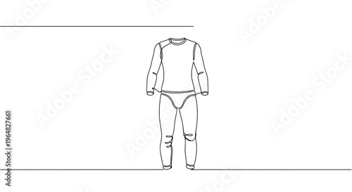 Minimalist continuous line art illustration of thermal clothing set for active lifestyles