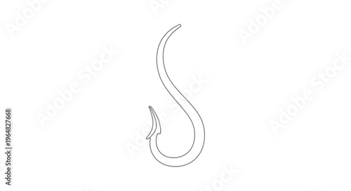 Minimalist one line art fishing hook illustration representing angling sport and ocean adventures