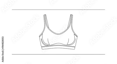 Minimalist line art illustration of a women's comfortable athletic sports bra design for active
