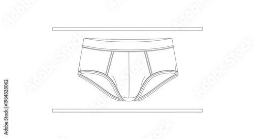 Detailed line drawing of classic men's briefs underwear with elastic waistband design