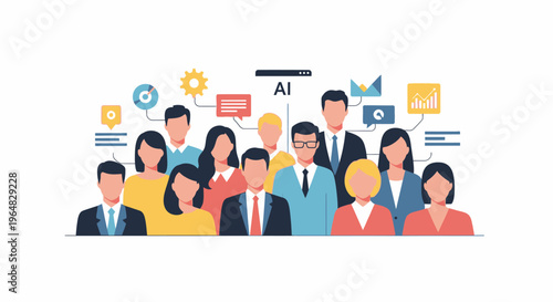 Group of professionals collaborating around AI concept