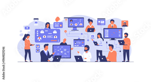 Team of professionals collaborating in a high tech control room