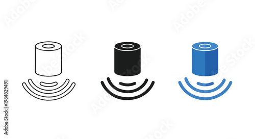 Graphic illustration of three wireless connectivity icons in white, black, and blue on a plain white background with a minimalist design.