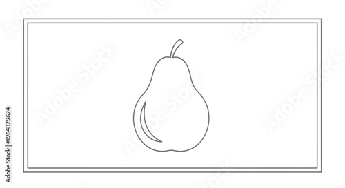 Minimalist pear fruit outline drawing in a simple rectangular frame on a pristine white background