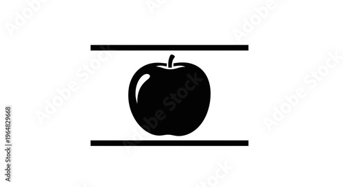 Minimalist black apple silhouette centrally placed between two horizontal lines on white