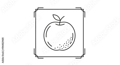 Clean line art apple illustration within a decorative square frame for healthy living concepts and