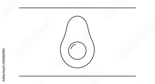 Minimalist black line drawing of a ripe avocado half with pit for healthy eating concepts