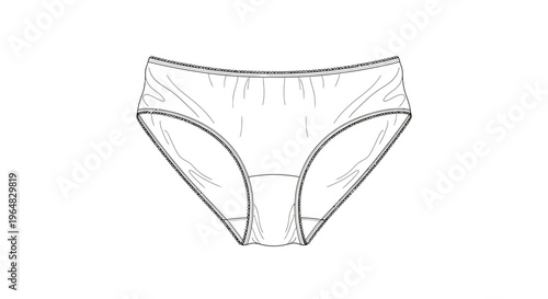 Detailed line art illustration of classic women's briefs for fashion design documentation