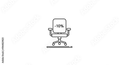Modern Office Workspace Chair with Ten Percent Discount Offer Line Art Graphic