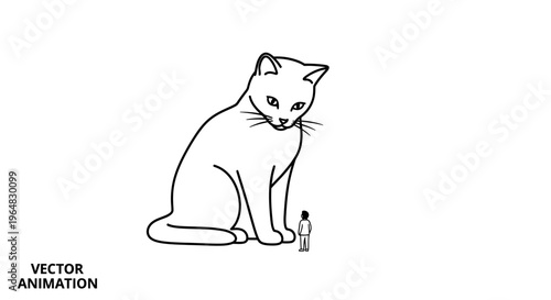 An intriguing vector animation illustration depicting an immense feline observing a diminutive