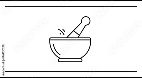 Minimalist line art icon of a mortar and pestle for grinding and blending ingredients