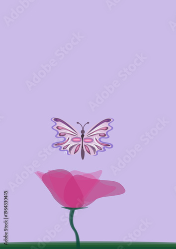 pink butterfly on a  flower vector illustration with space