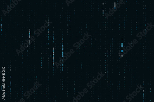 Abstract quantum computing data stream with blue binary code on dark background