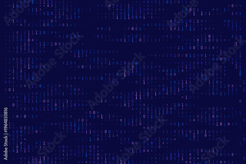 Abstract Quantum Computing Data Stream with Glowing Blue and Purple Binary Code