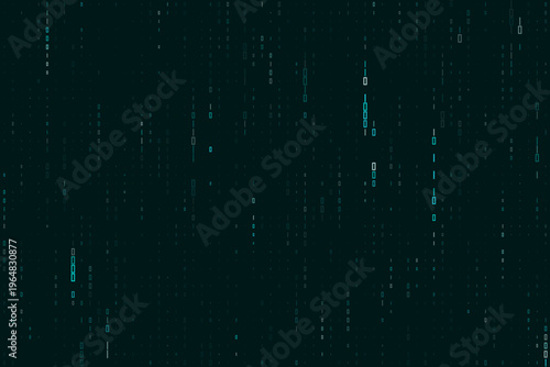 Quantum Computing Data Stream with Glowing Teal Binary Code Elements on Dark Background