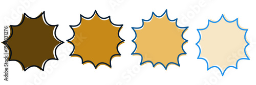 Hand drawn starburst stickers for skincare shade range and foundation makeup swatches on white background