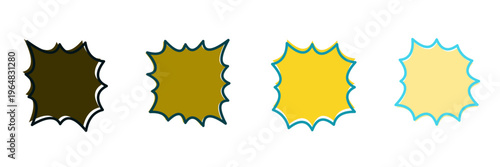 Retro comic book action callouts and jagged price burst stickers in yellow and brown color palette