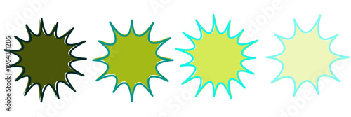 Set of four green and yellow starburst stickers for eco friendly product labels