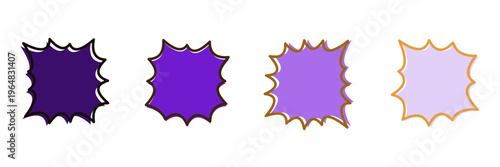 Set of Purple Y2K Aesthetic Comic Pop Art Speech Bubbles and Explosion Shapes