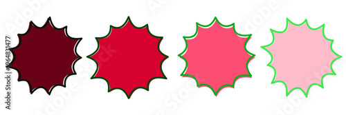 Set of four red and pink starburst price tags for holiday sales and promotions