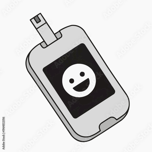Digital glucometer with happy face on screen, symbolizing diabetes management and positive outlook.