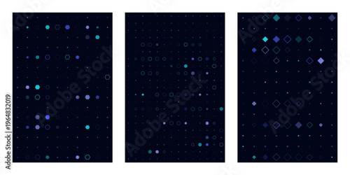 Quantum computing data visualization panels, digital encryption pattern, abstract technology background